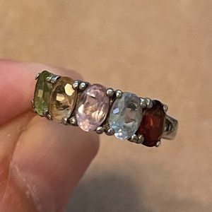 Sterling and Semi Precious Stone Rainbow Ring 6